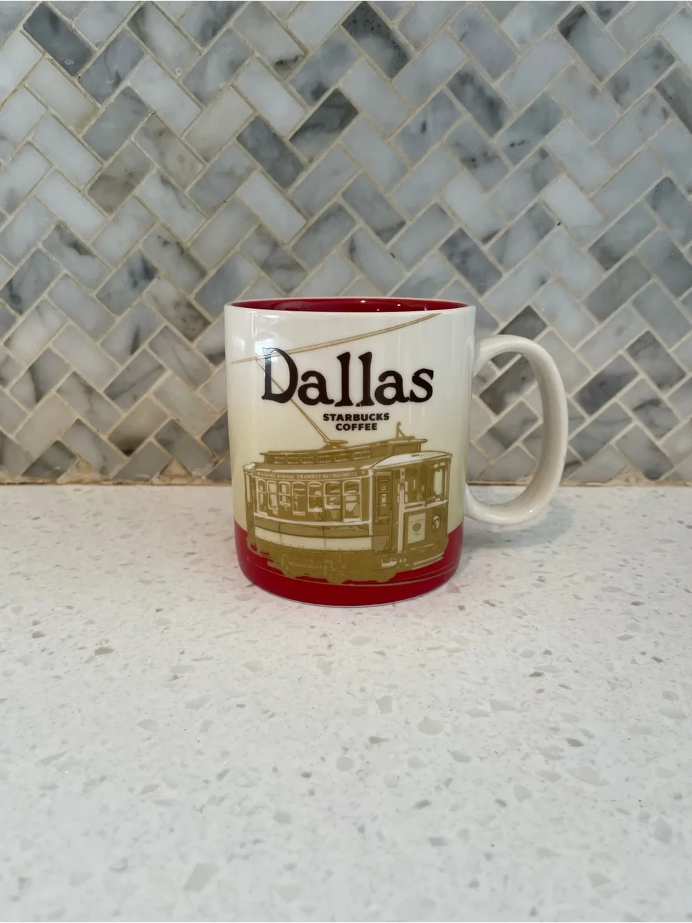 Starbucks Coffee Dallas Coffee Mug 2011 Red Collectible 16oz Cup Trolley Car